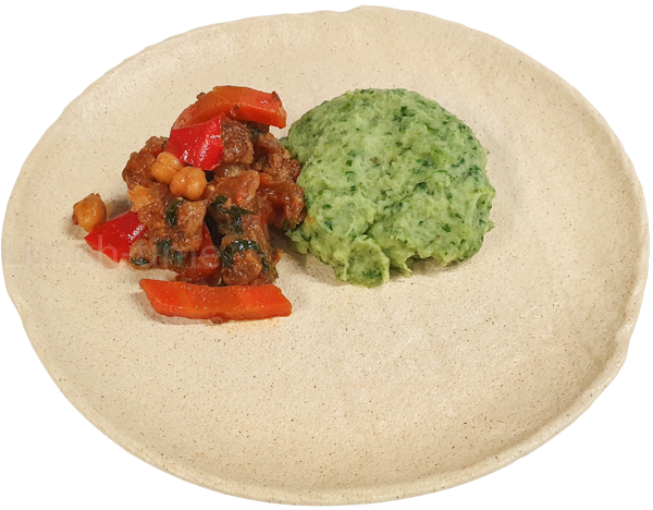 Говядина с овощами и горохом нут со шпинатным пюре  90/150 ланч тайм