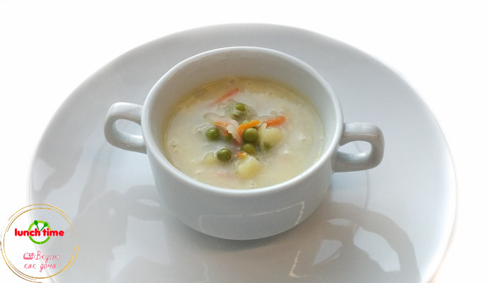 Овощной суп мини-порция (картофель, капуста, горошек, молоко, морковь, лук, масло сливочное) 250 мл. ланч тайм