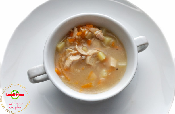 Суп куриный с рисом (куриная грудка, картофель, рис, морковь, лук) 350 мл. ланч тайм